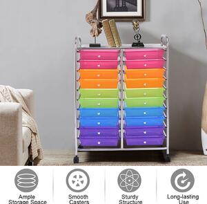 Costway 20 Drawers Storage Trolley with 4 Wheels for Beauty Salon-Multicolor
