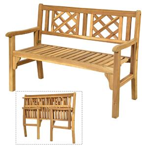 Costway Foldable Acacia Wooden Bench Chair with Solid Hard Wood Structure