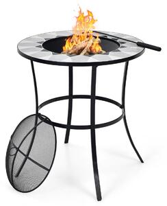 Costway Outdoor Fire Pit with Tile Tabletop and Mesh Screen Lid