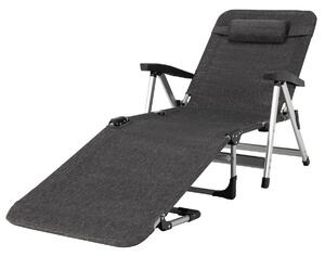Costway Folding Outdoor Chaise Lounger with Detachable Pillow and Cup Holder-Grey