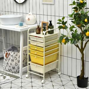 Costway 6 Drawers Storage Trolley with 4 Wheels for Makeup Beauty Salon-Yellow