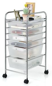 Costway 6 Drawers Storage Trolley with 4 Wheels for Makeup Beauty Salon-Transparent