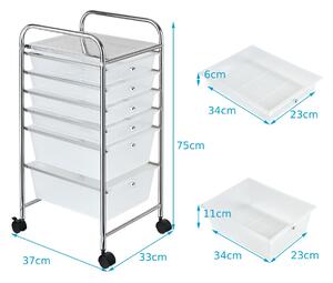 Costway 6 Drawers Storage Trolley with 4 Wheels for Makeup Beauty Salon-Transparent