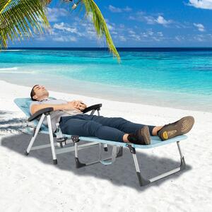 Costway Folding Outdoor Chaise Lounger with Detachable Pillow and Cup Holder-Blue