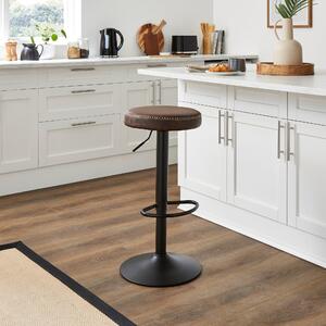 Venice Round Adjustable Height Bar Stool, Faux Leather Venice Brown