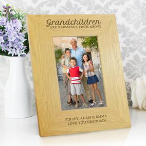 Personalised Grandchildren are a Blessing Light Wood Portrait Photo Frame Natural
