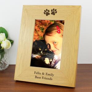 Personalised Paw Prints Light Wood Portrait Photo Frame Natural