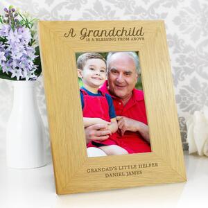 Personalised A Grandchild is a Blessing Light Wood Portrait Photo Frame Natural