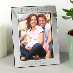 Personalised Silver Family and Hearts Portrait Photo Frame Silver