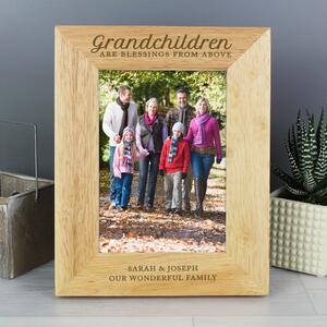 Personalised Grandchildren are a Blessing Light Wood Portrait Photo Frame Natural