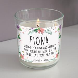Personalised Floral Design Scented Jar Candle MultiColoured