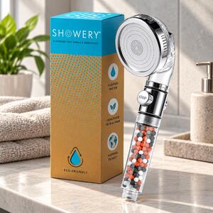 Showery® EcoFlow - Water Saving & Softening Shower Head, For standard showers