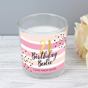 Personalised Birthday Gold and Pink Stripe Scented Jar Candle Pink