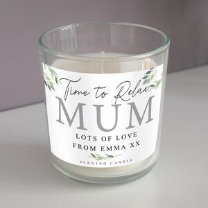 Personalised Botanical Leaves Design Scented Jar Candle White