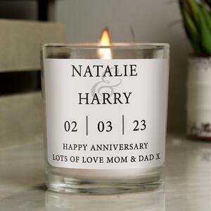 Personalised Couples Design Scented Jar Candle White
