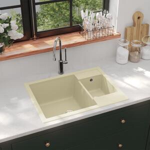 Kitchen Sink with Overflow Hole Double Basins Beige Granite