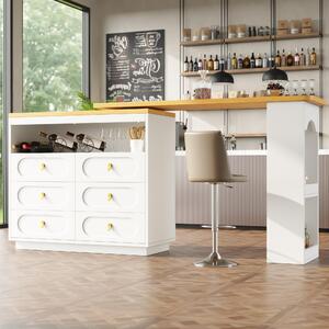 360° Rotating Kitchen Island, Side Table, Double Spice Rack, 6 Drawers Storage Bar Cart, Space-Saving, 137x39x90 cm, White Aosom UK