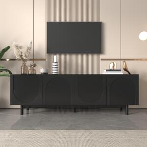 Modern Lowboard TV Cabinet with Push-to-Open Doors and Adjustable Shelves, Durable TV Stand for Living Room, 175L x 38W x 56H cm, Black Aosom UK