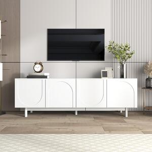 Modern Lowboard TV Cabinet with Push-to-Open Doors and Adjustable Shelves, Durable TV Stand for Living Room, 175L x 38W x 56H cm, White Aosom UK