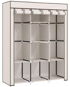 HOMCOM Fabric Wardrobe, Portable Wardrobe, Clothes Storage Unit with 8 Shelves, 2 Hanging Rods, 125 x 43 x 162.5 cm, Cream White