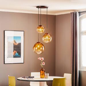 Globo Varus glass hanging light amber 3-bulb Ø 51 cm