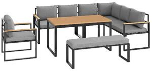 Outsunny Six Piece L Shaped Garden Furniture Set with 3 Loveseats - Natural Wood Finish