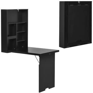 HOMCOM Compact Foldable Wall-Mounted Table, Drop-Leaf Design, Chalkboard, Shelf, Multifunction, Black Aosom UK