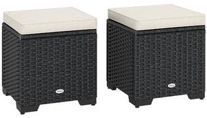 Outsunny Set of 2 Rattan Storage Ottoman, Outdoor Footstool with Removable Cushions, Garden Storage Seat for Balcony, Poolside, Living Room, Cream