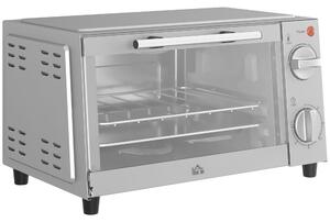 HOMCOM Mini Oven, 9L Countertop Electric Grill, Toaster Oven with Adjustable Temperature, Timer, Baking Tray and Wire Rack, 750W, Silver Aosom UK