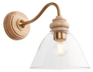 Bourton Wall Light in Natural Ash & Brass with Glass Shade