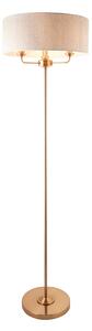 Manon 3-Light Floor Lamp in Vintage Brass & Natural Linen