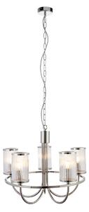 Bracos 5-Light Pendant in Bright Nickel & Ribbed Glass