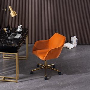 Velvet Adjustable Height Swivel Executive Office Chair with Gold Legs, Ergonomic Backrest, Sewing Chair with Side Arms, 58x58x86 cm, Orange Aosom UK