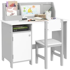 HOMCOM Toddler Activity Station: Table & Chair Set with Dry Erase Top, 2 Piece, Grey Aosom UK