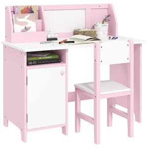 HOMCOM Kids Table and Chair Set Two-Piece Table and Chair Set Multi Use Toddler Furniture w/ Whiteboard - Pink Aosom UK
