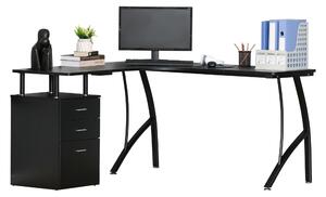 HOMCOM L-Shaped Computer Desk Table with Storage Drawer Home Office Corner Industrial Style Workstation, Black
