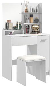 HOMCOM Dressing Table with Mirror and Stool, Vanity Table, Modern Makeup Desk with Drawer, Storage Cabinet and Adjustable Shelf for Bedroom, White