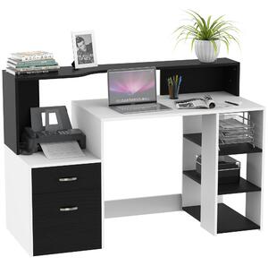 HOMCOM Computer Desk PC Table Modern Home Office Writing Workstation Furniture Printer Shelf Rack w/ Storage Drawer & Shelves (Black and white)