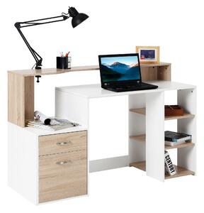 HOMCOM Computer Desk PC Table Modern Home Office Writing Workstation Furniture Printer Shelf Rack w/ Storage Drawer & Shelves (Oak and white)