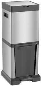 HOMCOM Dual Kitchen Bin, 20+14L Double Bin for Recycling and Waste, Stainless Steel Vertical Pedal Bin w/ Tilt Out Bin, Soft-Close Lid Aosom UK