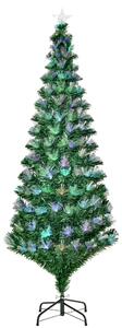 HOMCOM 6ft Tall Artificial Tree Fiber Optic Colorful LED Pre-Lit Holiday Home Christmas Decoration with Flash Mode - Green