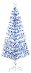 HOMCOM Artificial Fibre Optic Christmas Tree w/ 26 LED Lights Pre-Lit White Blue 6FT
