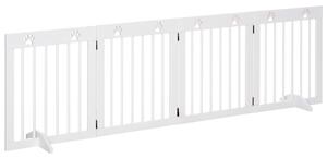 PawHut Pet Gate 4 Panel Folding Wooden Dog Barrier Freestanding Dog Gate For Stairs w/ Support Feet Aosom UK