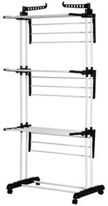 HOMCOM Foldable Clothes Drying Rack, 4-Tier Steel Garment Laundry Rack with Castors for Indoor and Outdoor Use, Black
