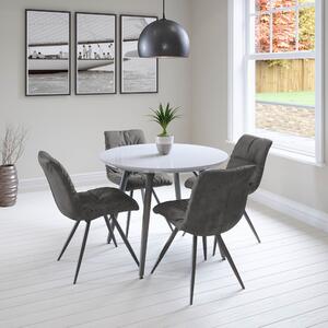Paros Round Dining Table with 4 Addison Velvet Dining Chairs | Roseland