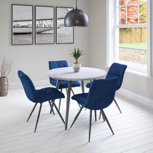 Paros Round Dining Table with 4 Addison Velvet Dining Chairs | Roseland