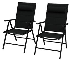 Outsunny Set of 2 Patio Folding Chairs w/ Adjustable Back, Garden Dining Chairs w/ Breathable Mesh Fabric Padded Seat, Backrest, Headrest, Black