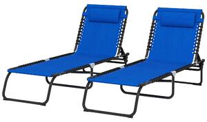 Outsunny 2 Pcs Folding Sun Lounger Beach Chaise Chair Garden Cot Camping Recliner with 4 Position Adjustable Blue