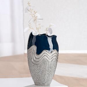 Carnation Small Decorative Ceramic Vase in Blue and Silver