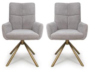 Cavino Pewter Fabric Dining Chairs With Bronze Legs In Pair